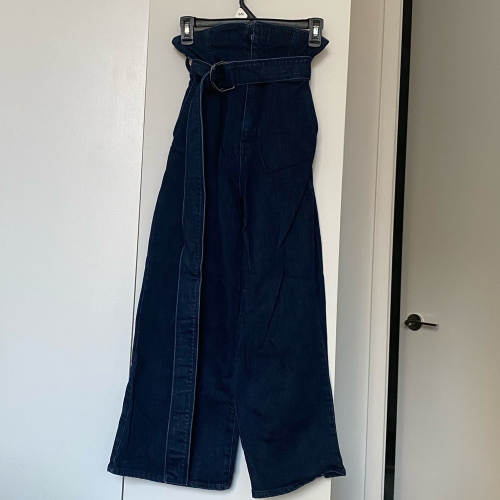 Dark wash wide leg high waisted jeans